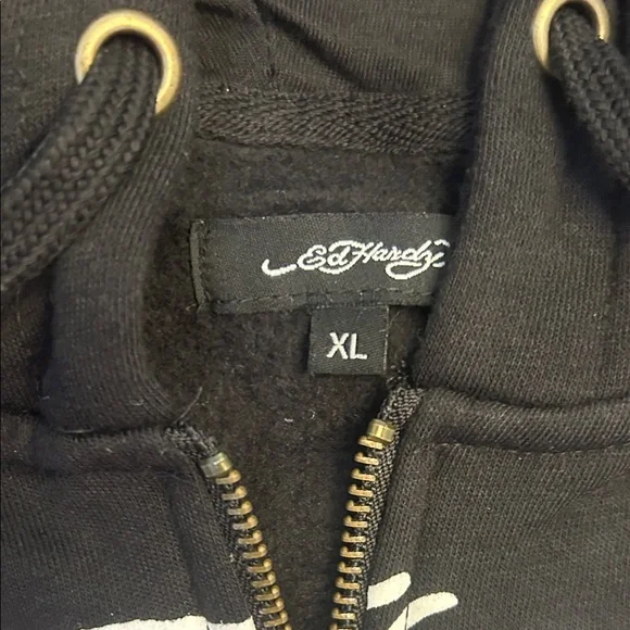 Ed Hardy Black Graphic Zip-Up Hoodie with Tiger & Rose Motif—XL—NWT - Picture 5 of 6